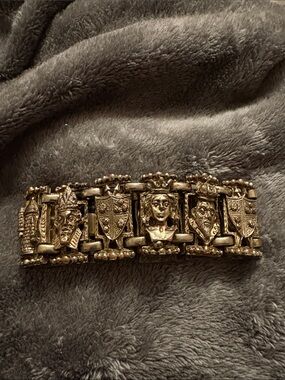 VintageSilvertone Unisex Heraldic Link Bracelet King & Queen Coat of Arms Chess